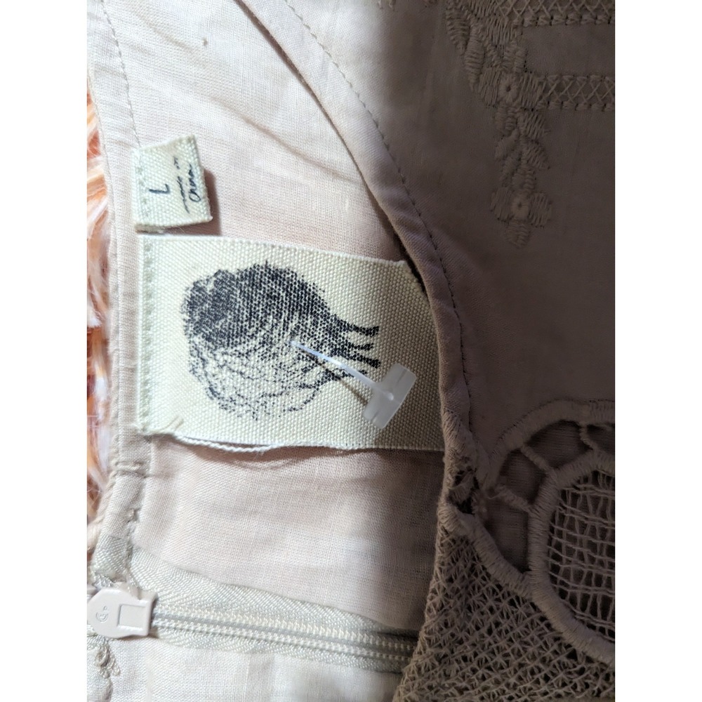 Anthropologie Nude Tan Lace Mini Dress Size L 100% Cotton Romantic Feminine $168 - Picture 9 of 11